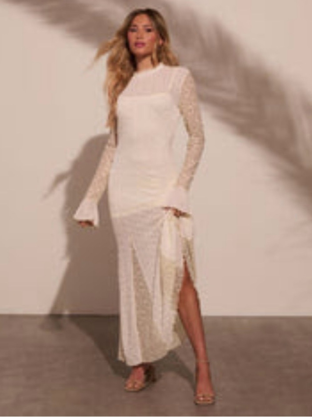 Long Sleeve Cream Lace Maxi Dress